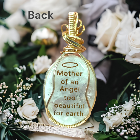 Gold quote on the back that reads "Mother of an angel too beautiful for earth."