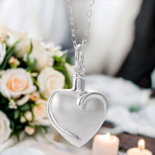 Engravable Loving Heart Ash Necklace in Sterling Silver.